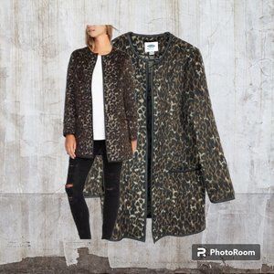 🔥🐾🔥SEE VIDEO! Beautiful Animal Print Coat Jacket Cardigan Faux Leather Trim